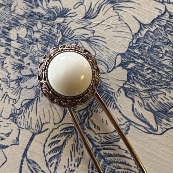 Upcycled Statement Pin – Vintage Pearl Accent - Picture 2 of 4
